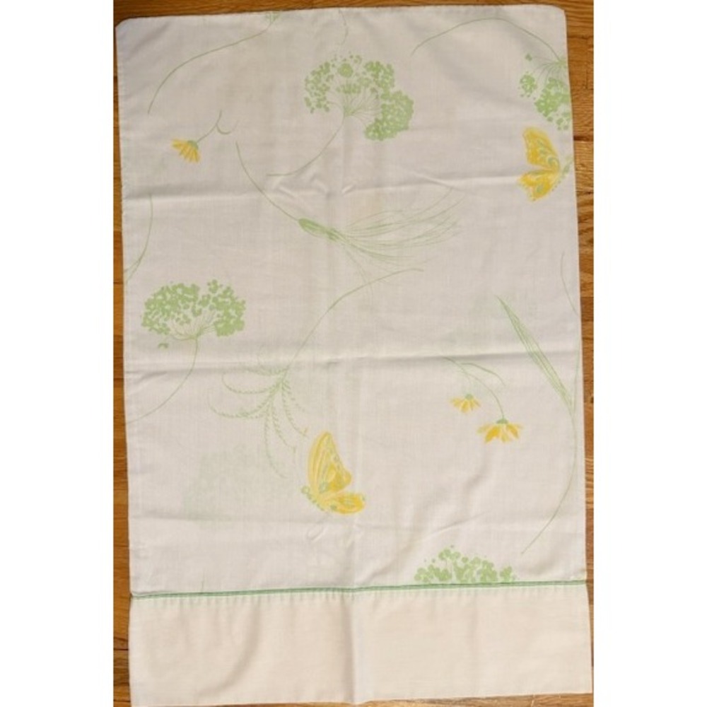 Vintage pillowcase‎ with yellow butterflies and green Floral